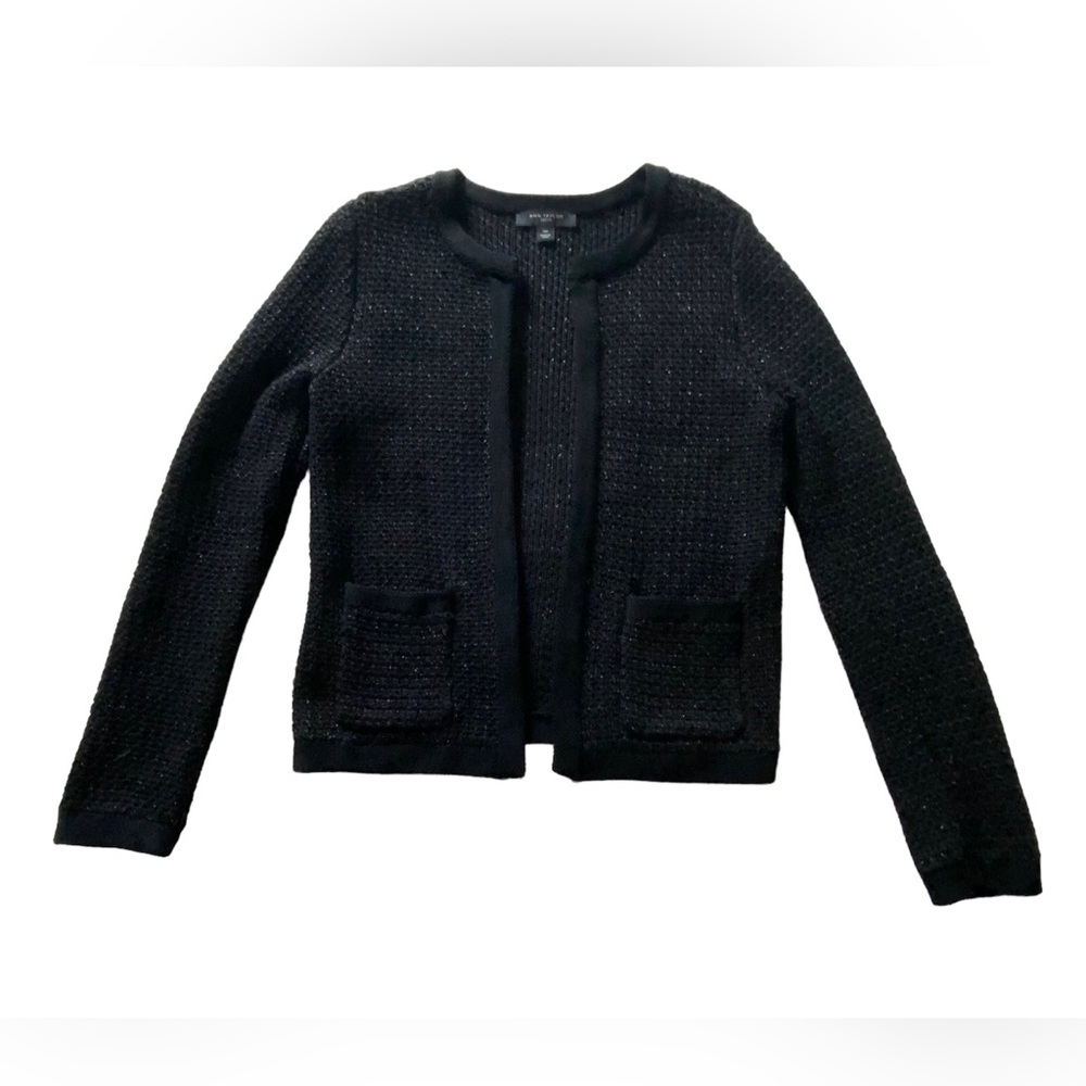 Ann Taylor Petite Sweater Blazer Chunky Sparkly Black